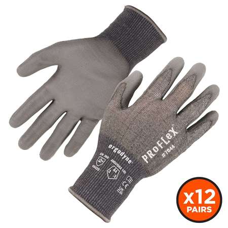 PROFLEX BY ERGODYNE ANSI A4 PU Coated CR Gloves 12-Pair, Gray, Size S 7044-12PR